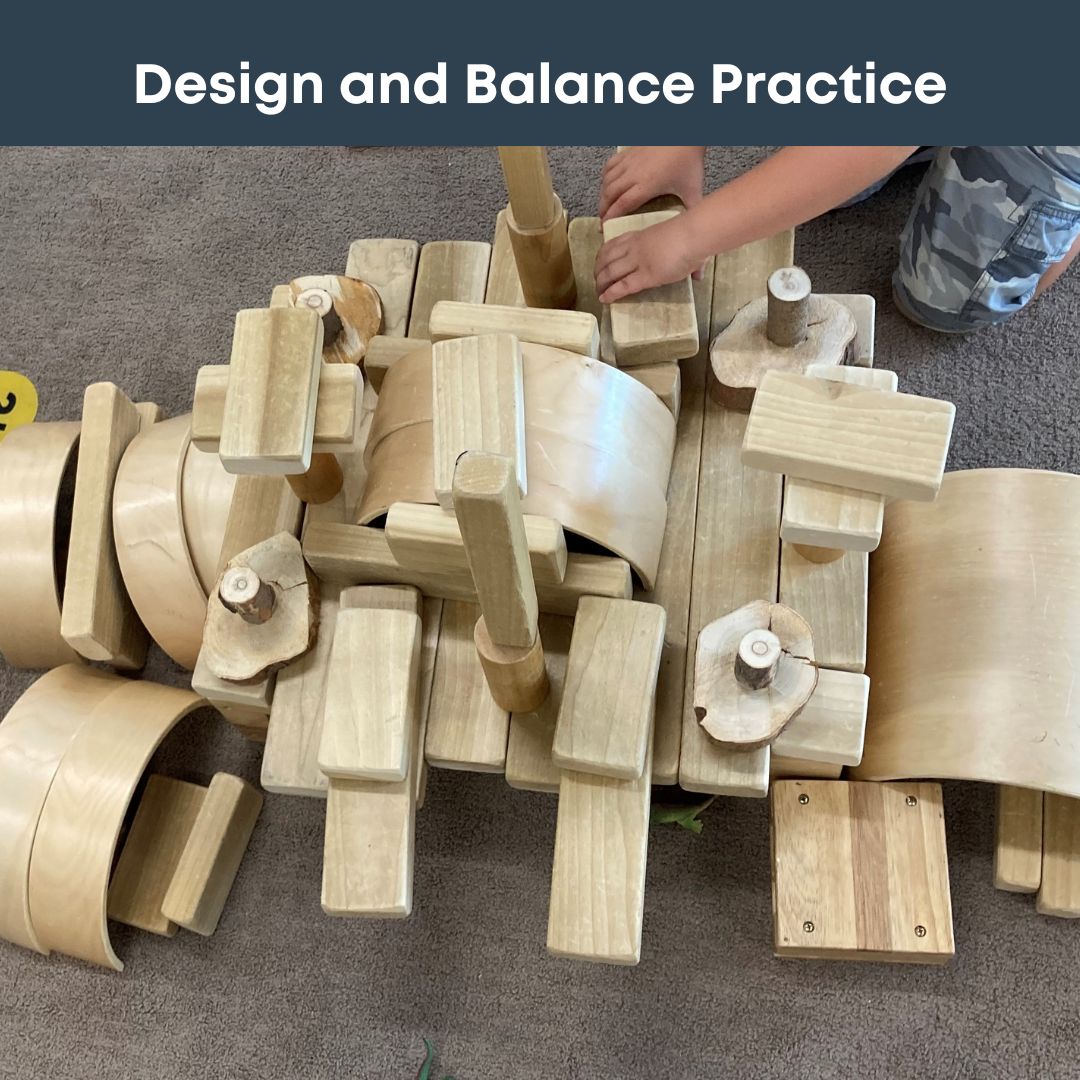 Children learning through play using wooden blocks.
