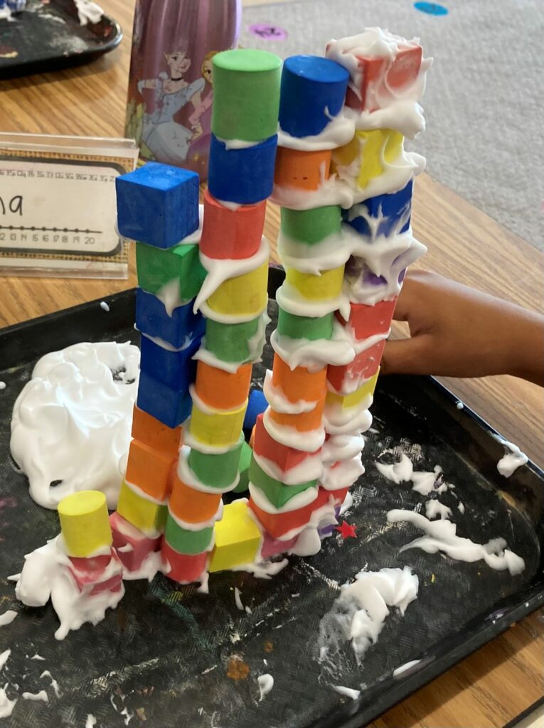 Shaving cream and foam blocks in the last full week in kindergarten